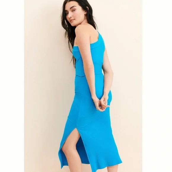 Anthropologie Line + Dot Willow One-Shoulder Dress Capri Blue Size Medium - Picture 3 of 9